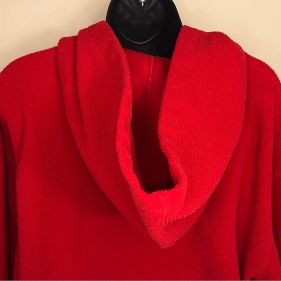 LARGE Y2K ERA OLD NAVY WOMENS RED FLEECE JACKET PULLOVER BLACK LOGO - Picture 7 of 10